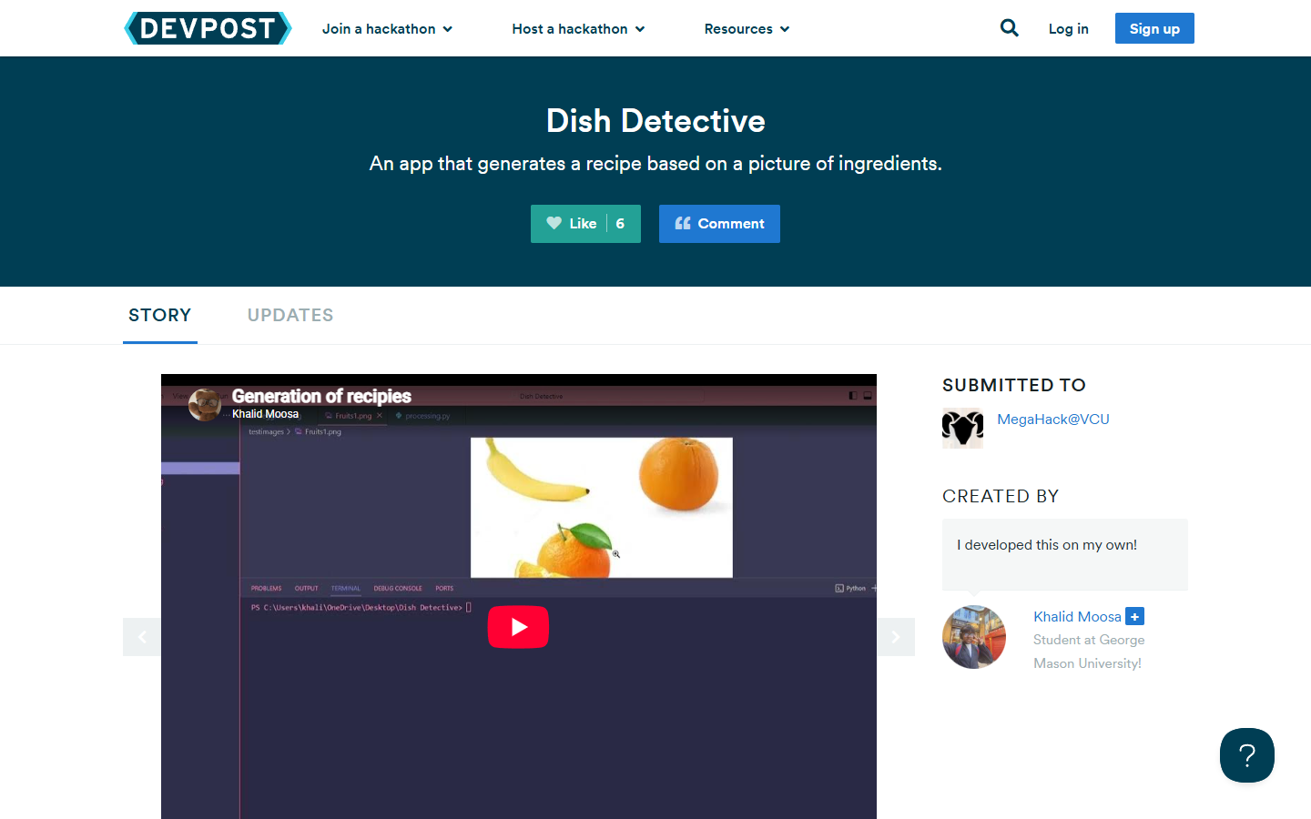 A screenshot of Dish Detective