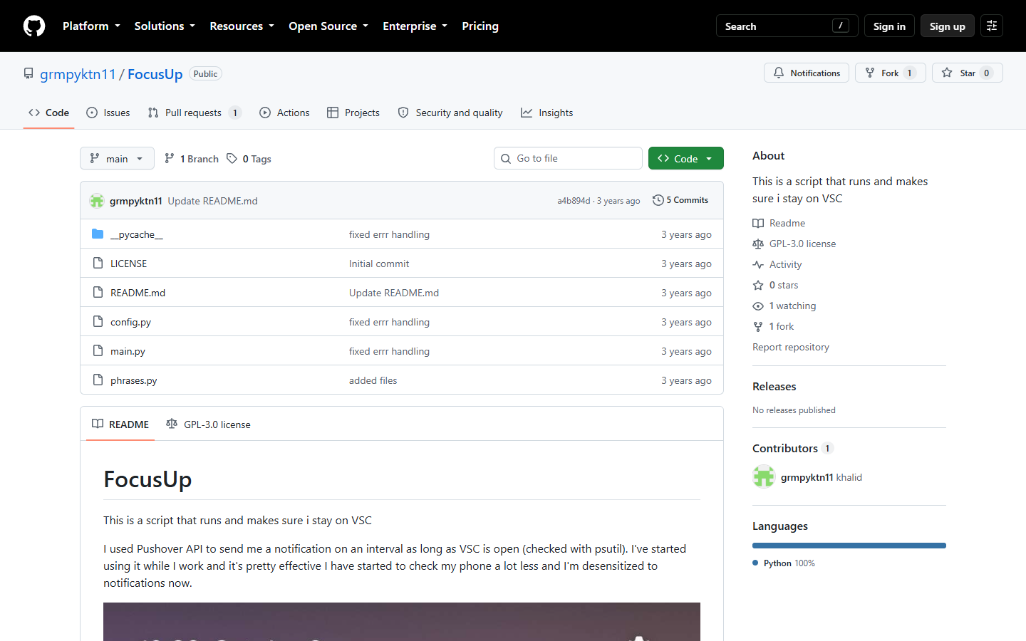 A screenshot of FocusUp!